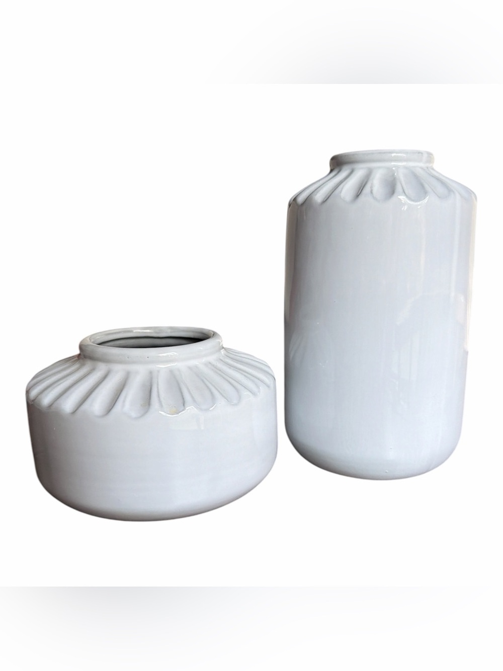 Hobby Lobby White Ceramic Vase Pair with Petal Detailing